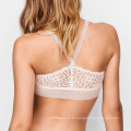 Atacado e novo design personalizado encaje sexy racerback longline crochê sutiã de renda de crochê com decote em v bralette